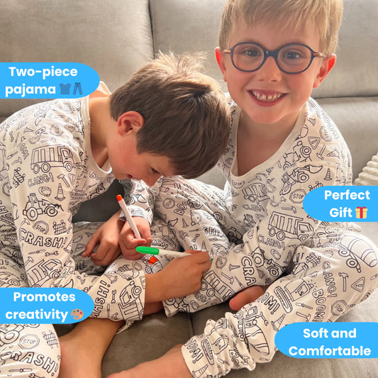 Kiddo World Two-Piece Children's Pajamas: Trucks and Excavators 🚚🚧