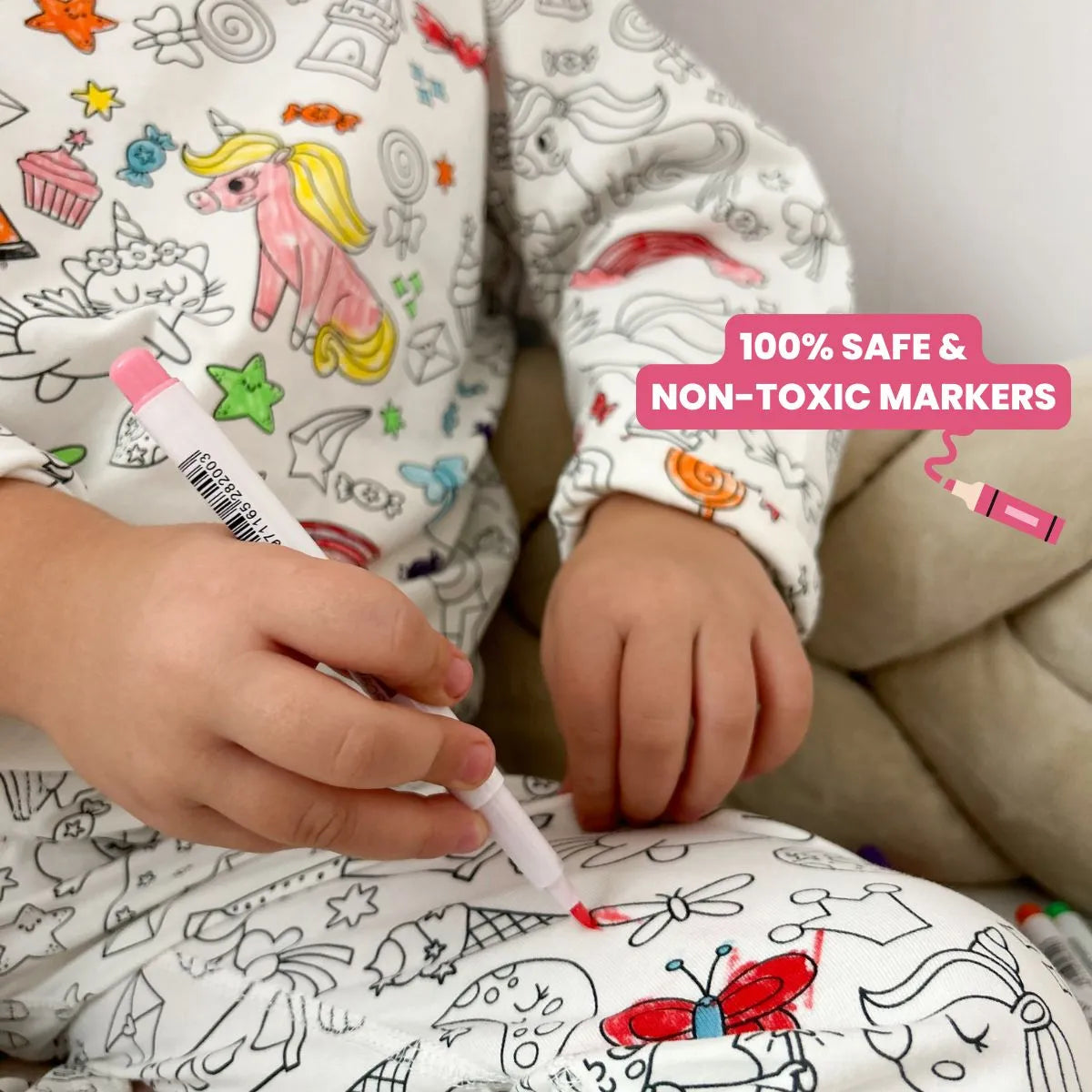 2-Piece Children’s Colorable Pajamas | Princesses & Unicorns (4–8 years)