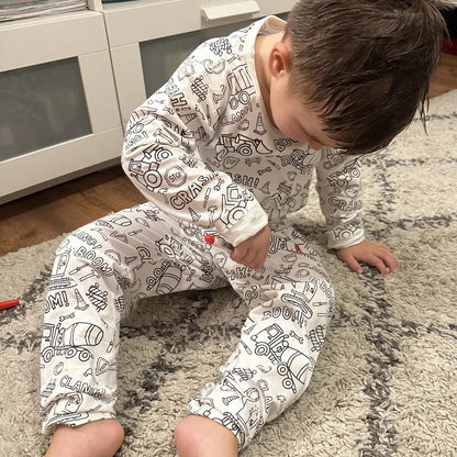 Zweiteiliges Pyjama-Set für Kinder - Color Me! 🚚🚧 Lastwagen und Bagger
