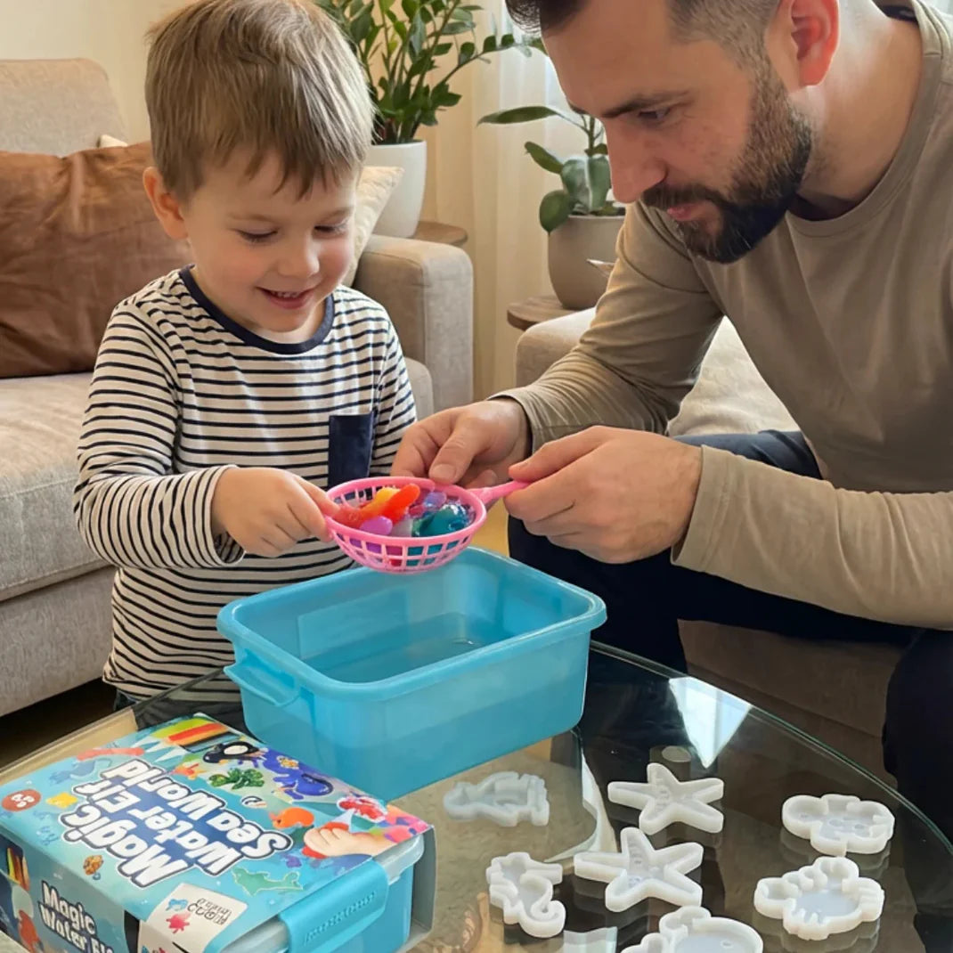 A child playing with Magic Water squishies they made themselves