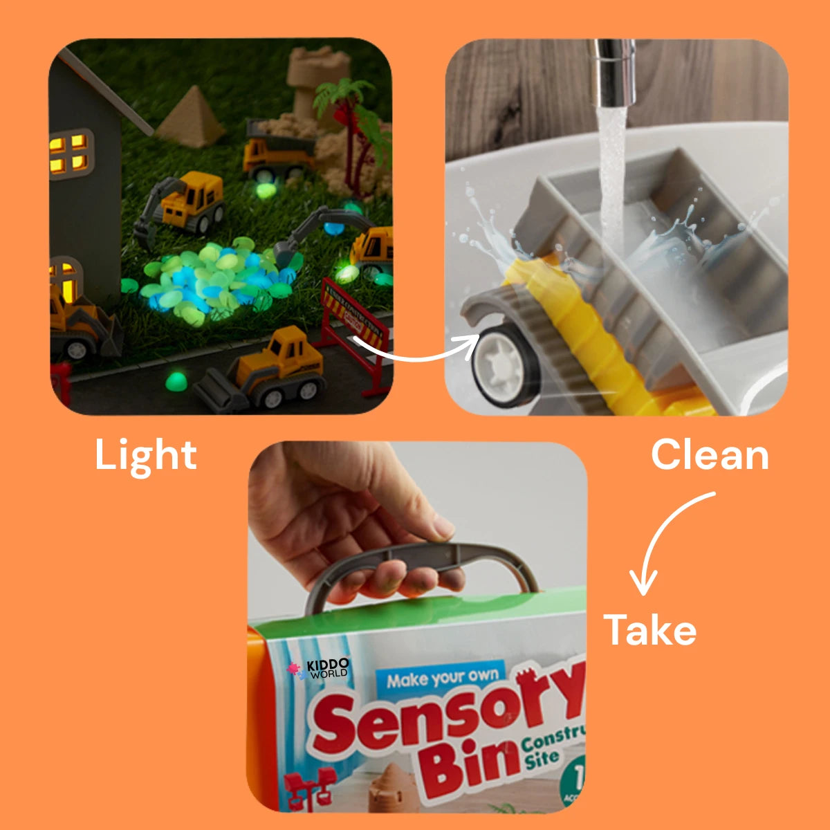 Sensory Play Set with Magnetic Sand and Glow Stones | Construction Site | for Kids 3+