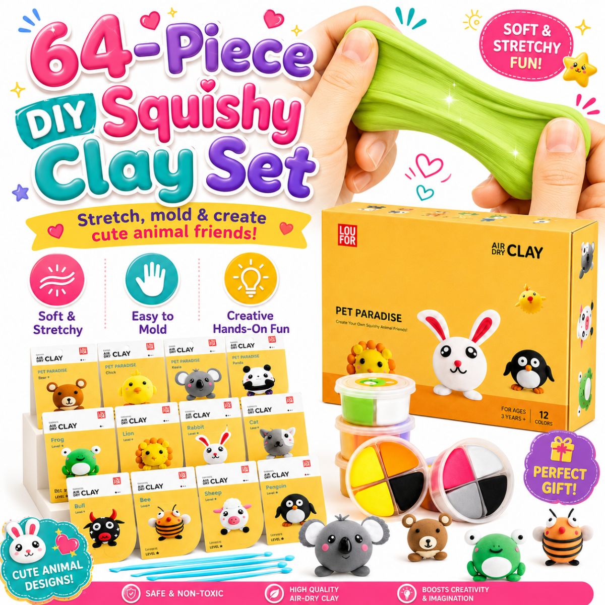 64-Piece DIY Squishy Clay Set (4+ years)