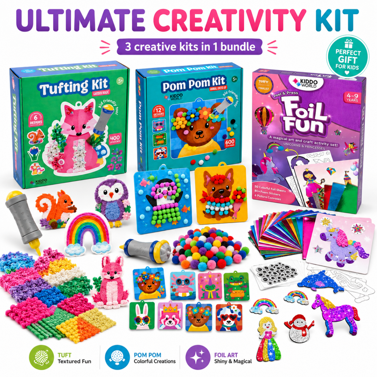 ULTIMATE CREATIVE BUNDLE: Pom Pom Kit, Tufting Kit & Foil Fun Princesses