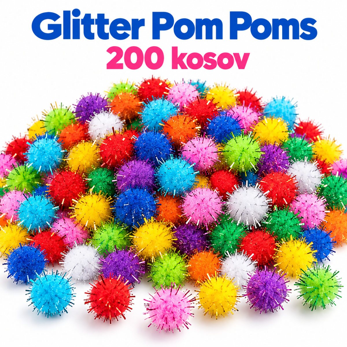 200× Glitter Pom Poms