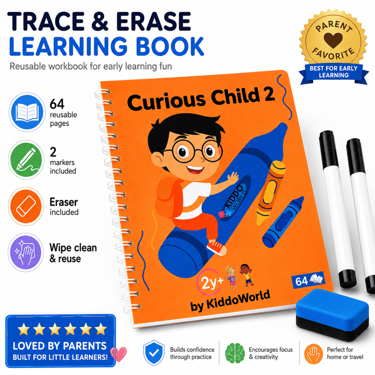 Curious Child 2 | Write-Wipe Notebook for Learning to Write (64 pages, 2+ years)
