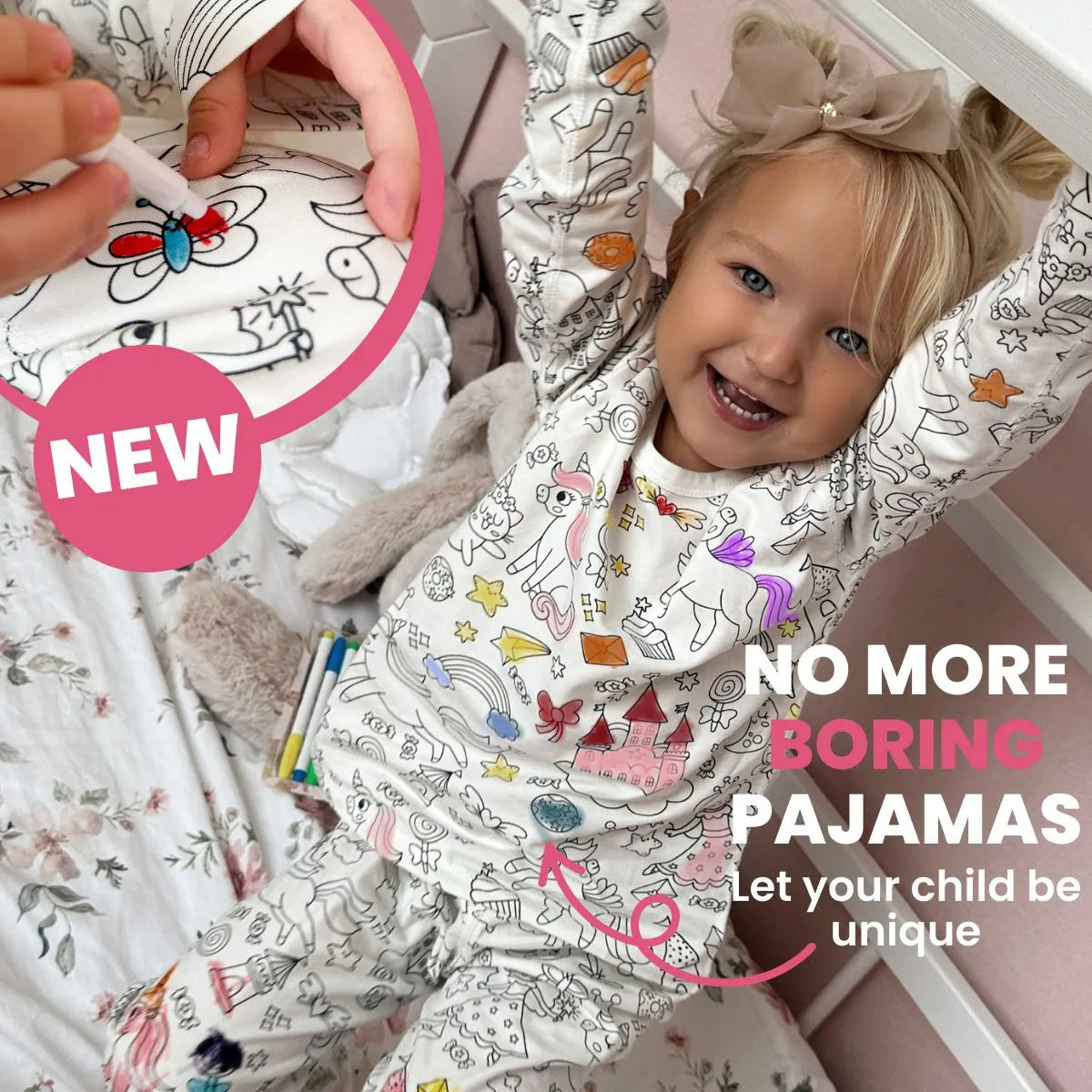 2-Piece Children’s Colorable Pajamas | Princesses & Unicorns (4–8 years)