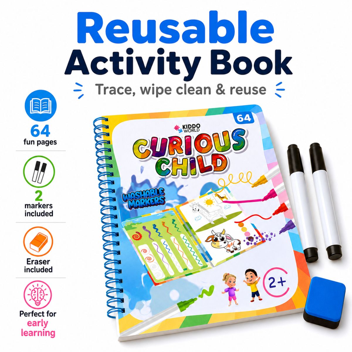 Curious Child Colors | Write-and-Wipe Notebook for Learning to Write (64 pages, 2+ years)