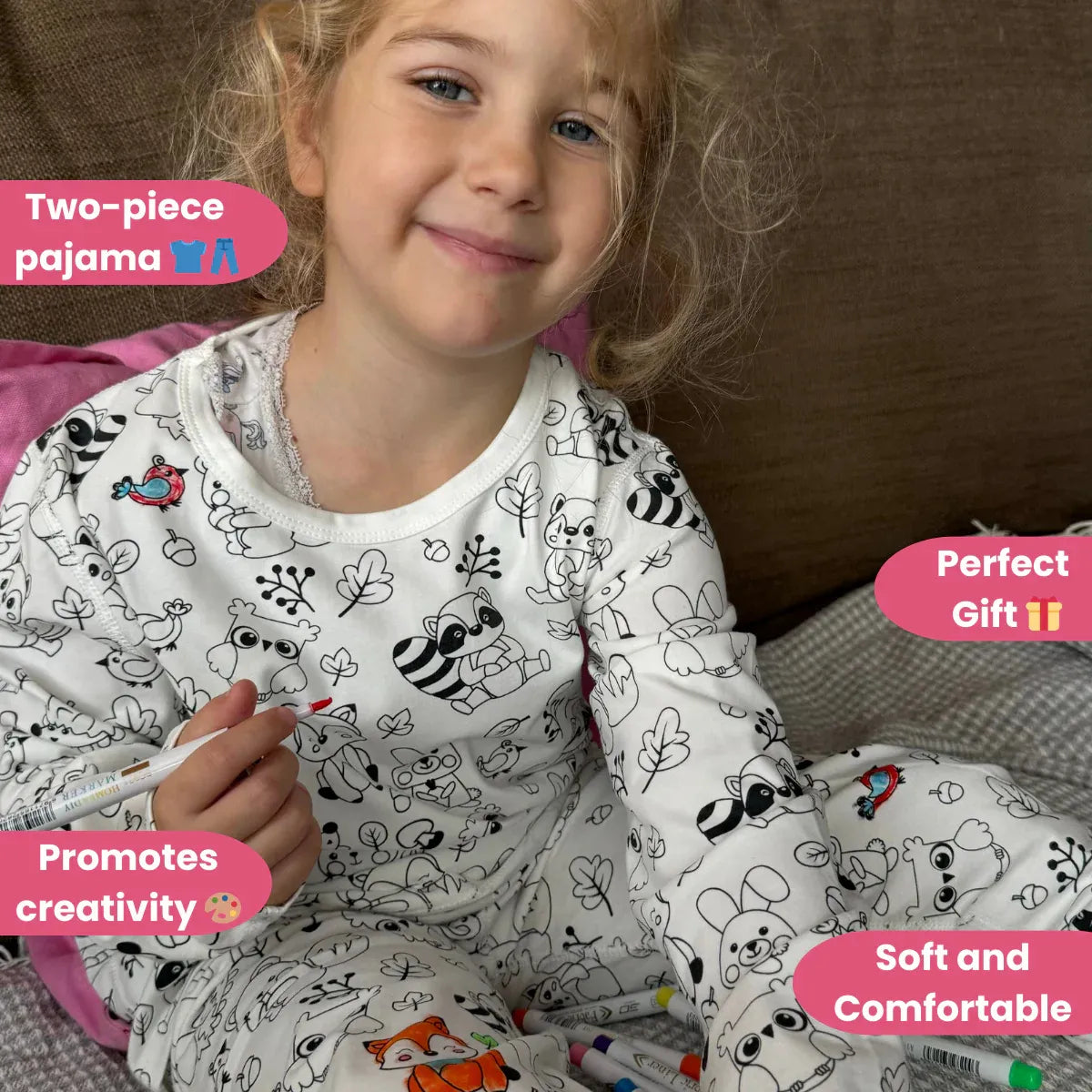 2-Piece Children’s Colorable Pajamas | Forest Animals (4–8 years)