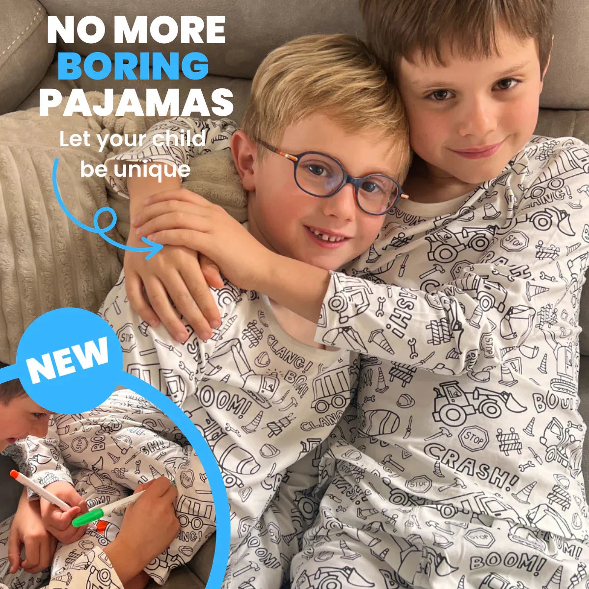 Zweiteiliges Pyjama-Set für Kinder - Color Me! 🚚🚧 Lastwagen und Bagger