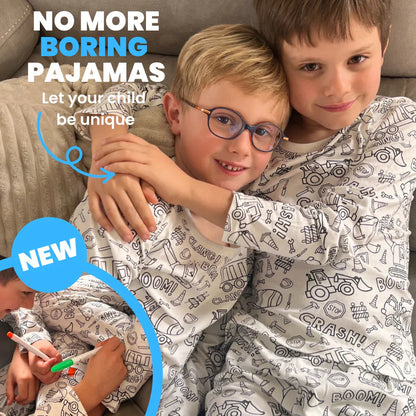Zweiteiliges Pyjama-Set für Kinder - Color Me! 🚚🚧 Lastwagen und Bagger