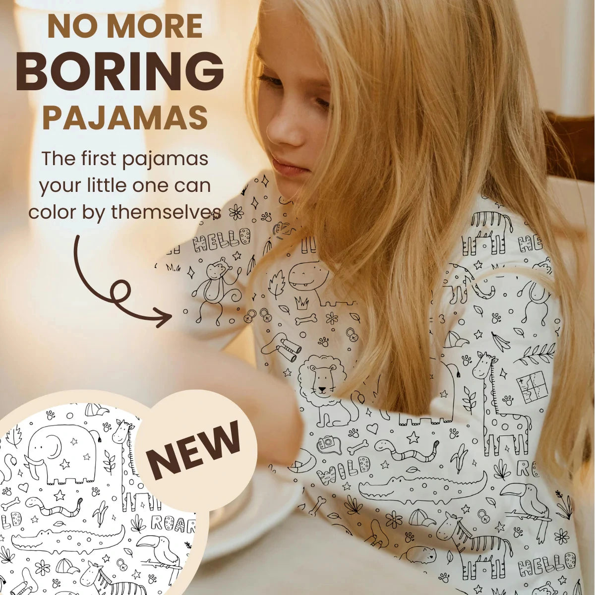 2-Piece Children’s Colorable Pajamas | Safari Animals (4–8 years)