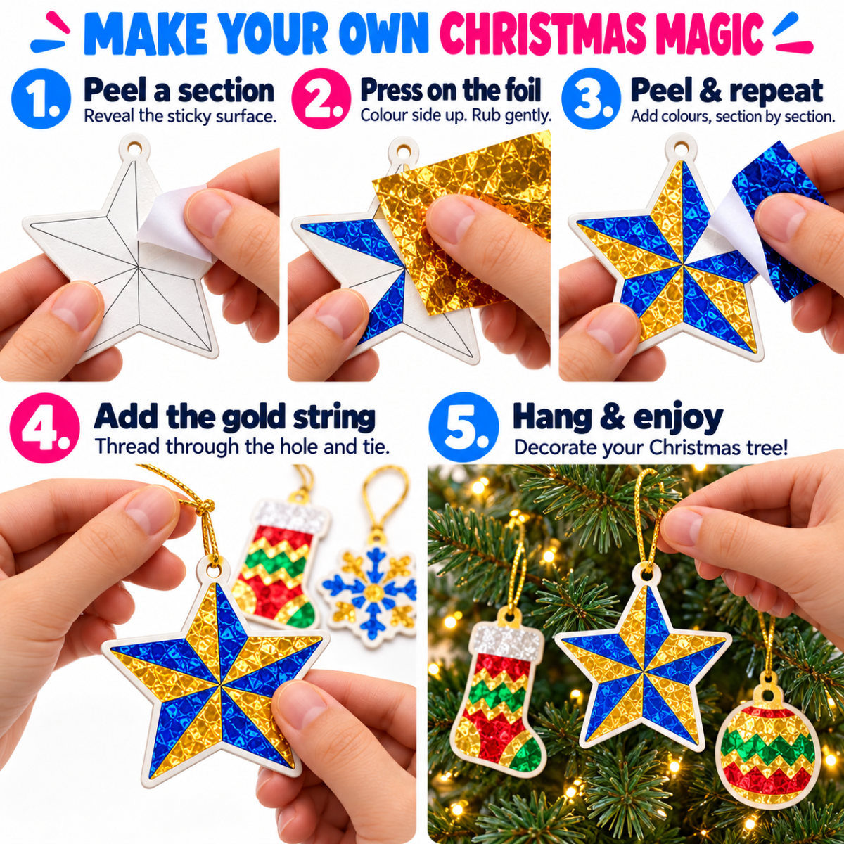 Magical Shiny Decorations for the Christmas tree, windows or walls (4+ years)