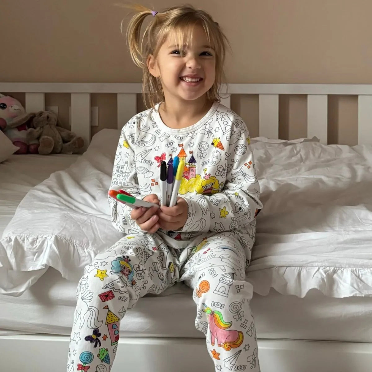 2-Piece Children’s Colorable Pajamas | Princesses & Unicorns (4–8 years)