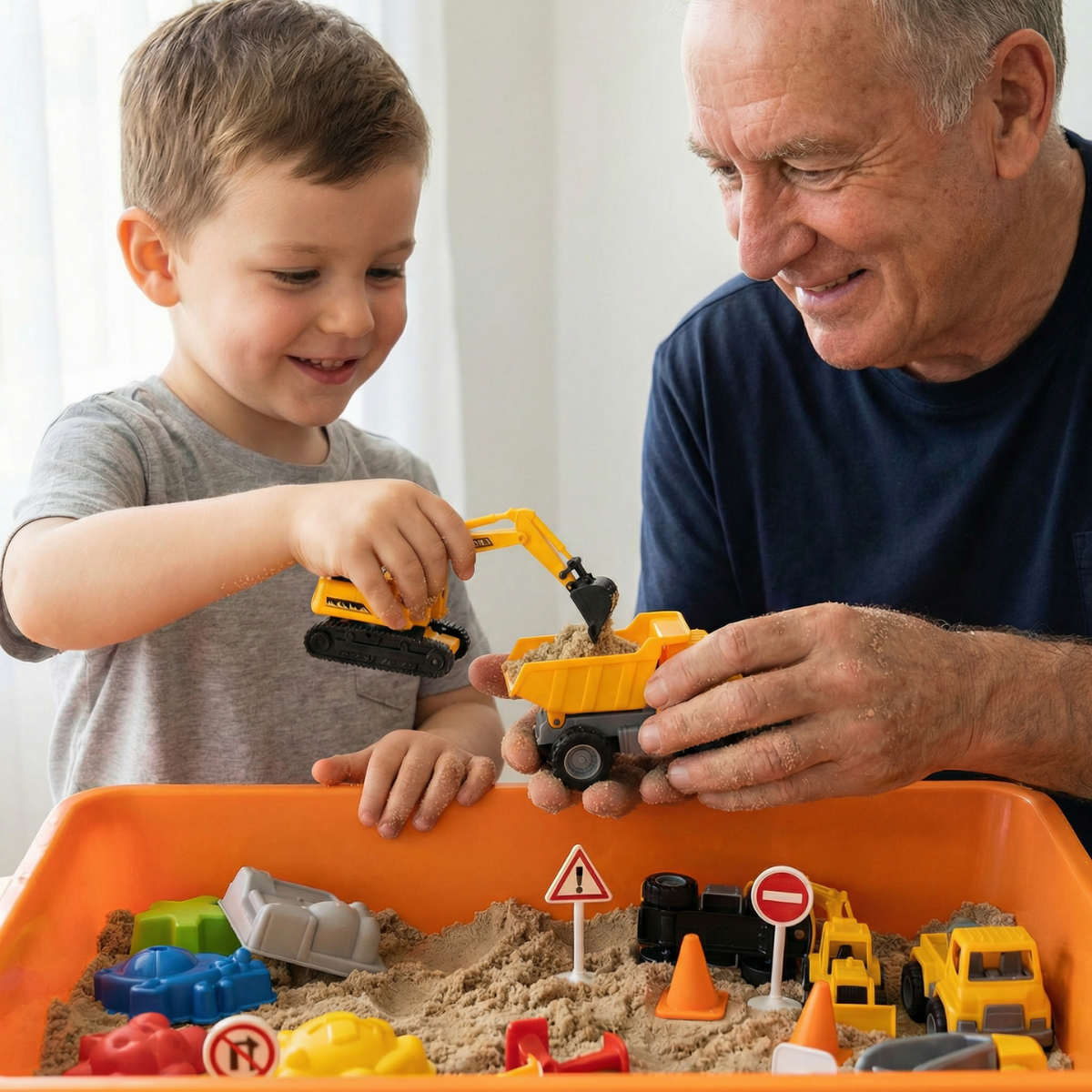 Sensory Play Set with Magnetic Sand and Glow Stones | Construction Site | for Kids 3+