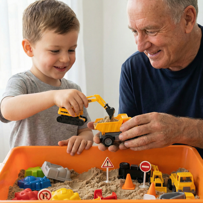 Sensory Play Set with Magnetic Sand and Glow Stones | Construction Site | for Kids 3+