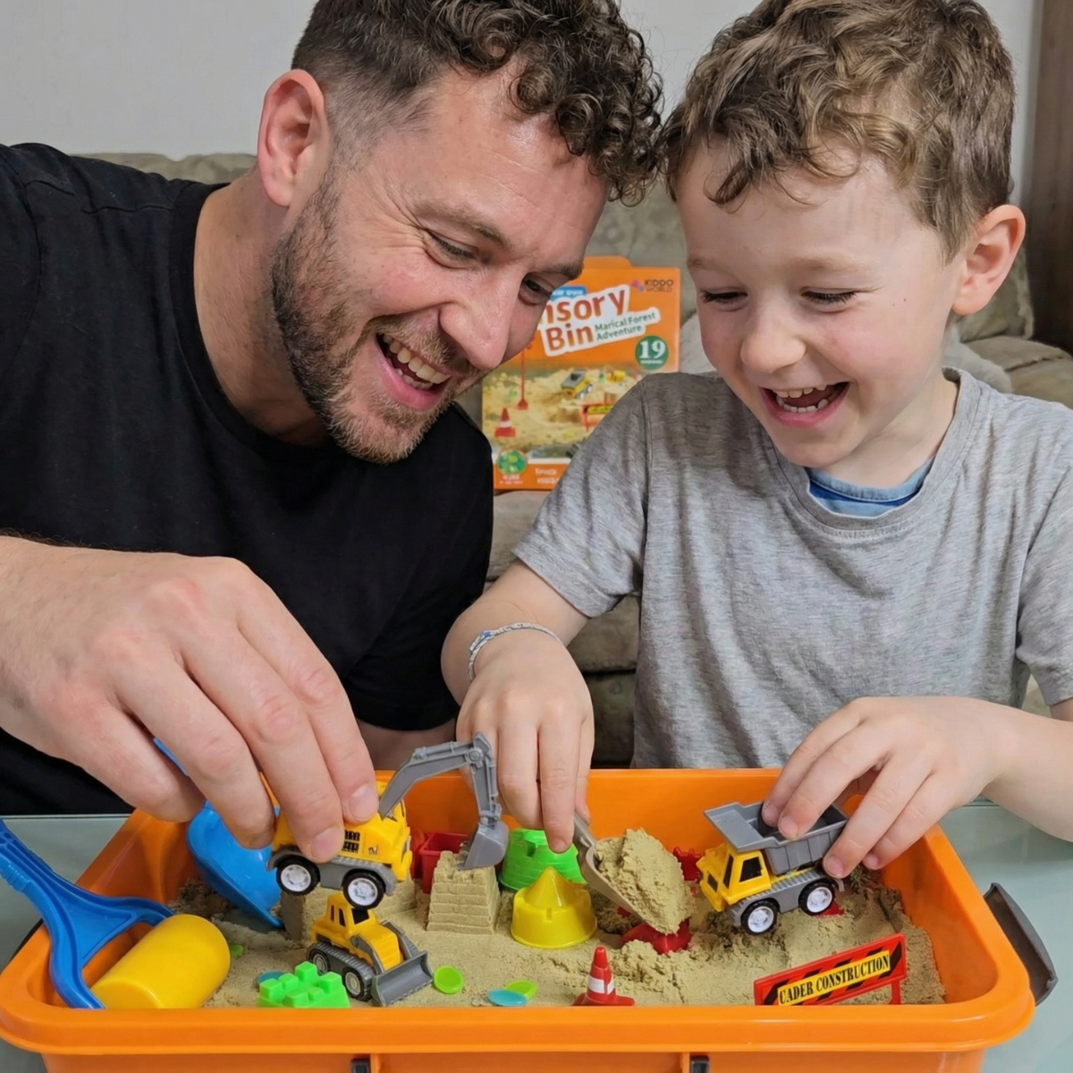 Sensory Play Set with Magnetic Sand and Glow Stones | Construction Site | for Kids 3+