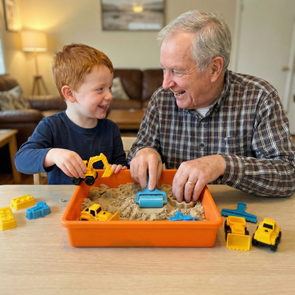 Sensory Play Set with Magnetic Sand and Glow Stones | Construction Site | for Kids 3+