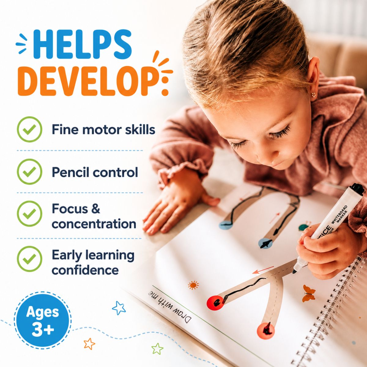 Curious Child | Wipe-Clean Notebook for Learning Writing and Logic (64 pages, 3+ years)