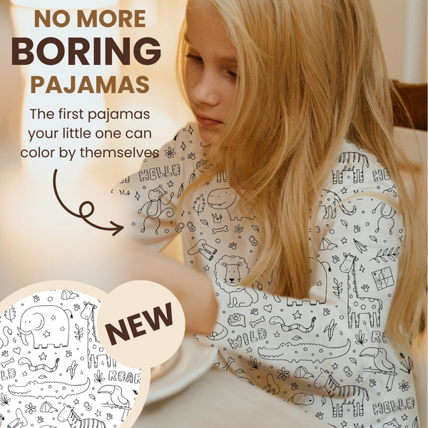 Two-Piece Kids' Pajama Set - Color Me! 🦁🦒 Safari Animals