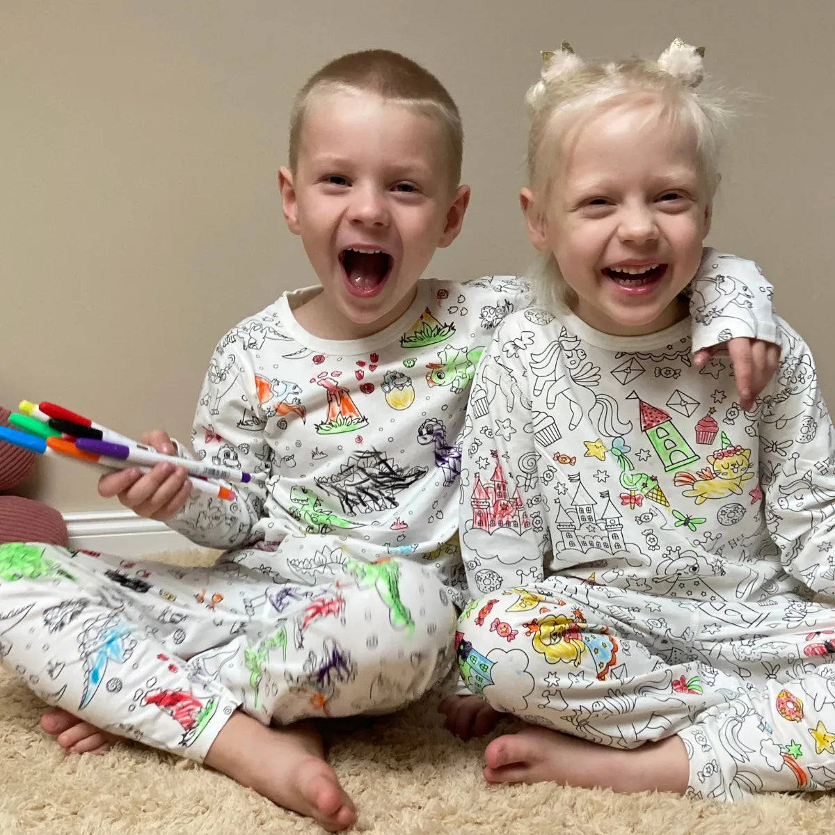 2-Piece Children’s Colorable Pajamas | Dinosaurs (4–8 years)