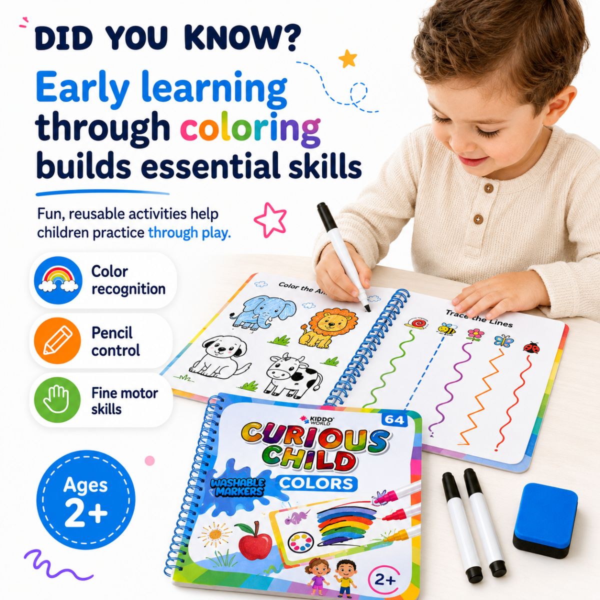Curious Child Colors | Write-and-Wipe Notebook for Learning to Write (64 pages, 2+ years)