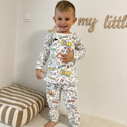 Zweiteiliges Pyjama-Set für Kinder - Color Me! 🚚🚧 Lastwagen und Bagger