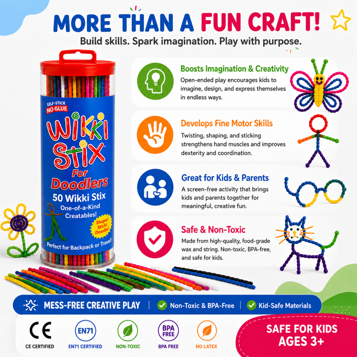 Wikki Stix Magic Waxed Yarn (50-piece set, 3+ years)