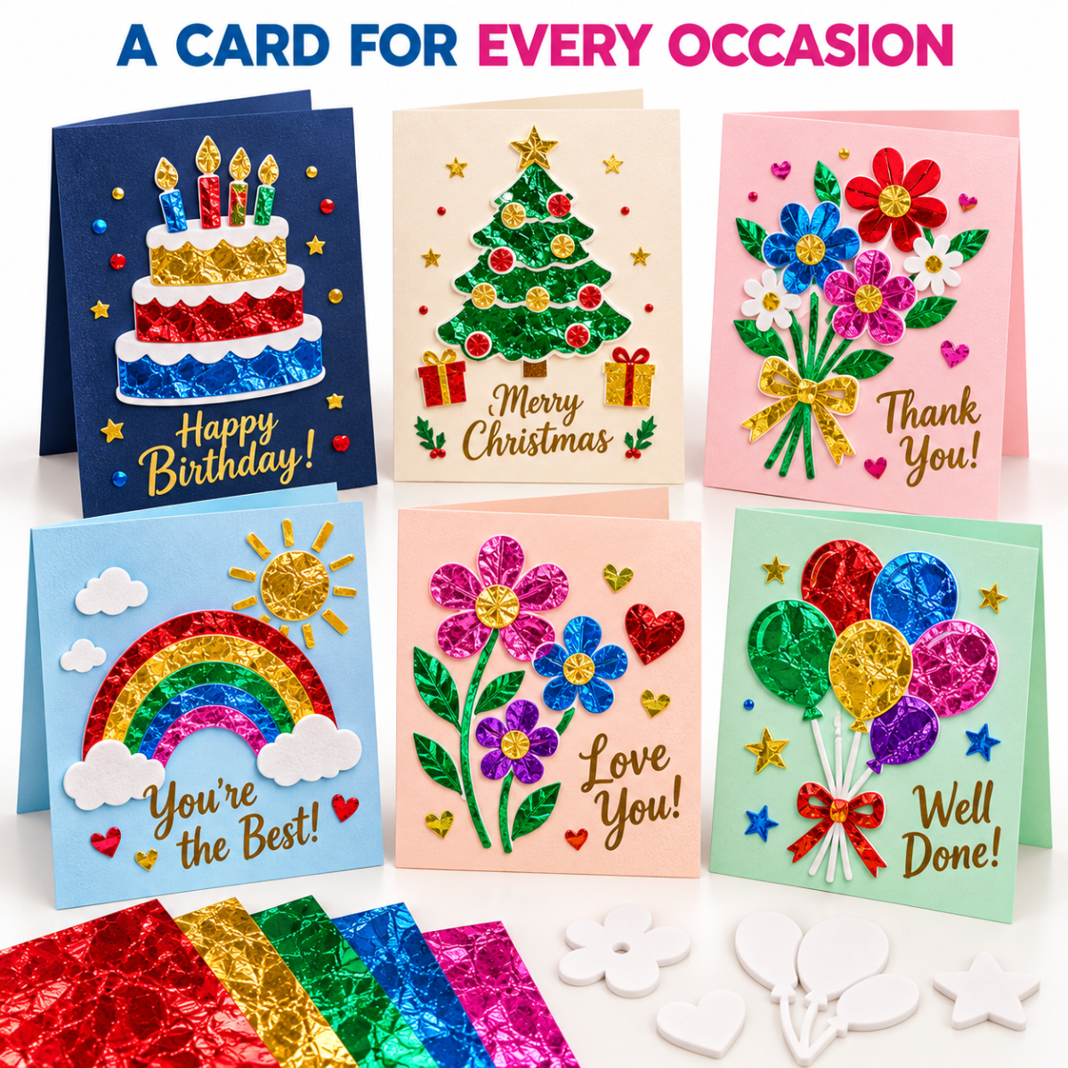 Foil Fun Greeting Cards – Creative Kit for Sparkling Holiday Cards (4+ years)