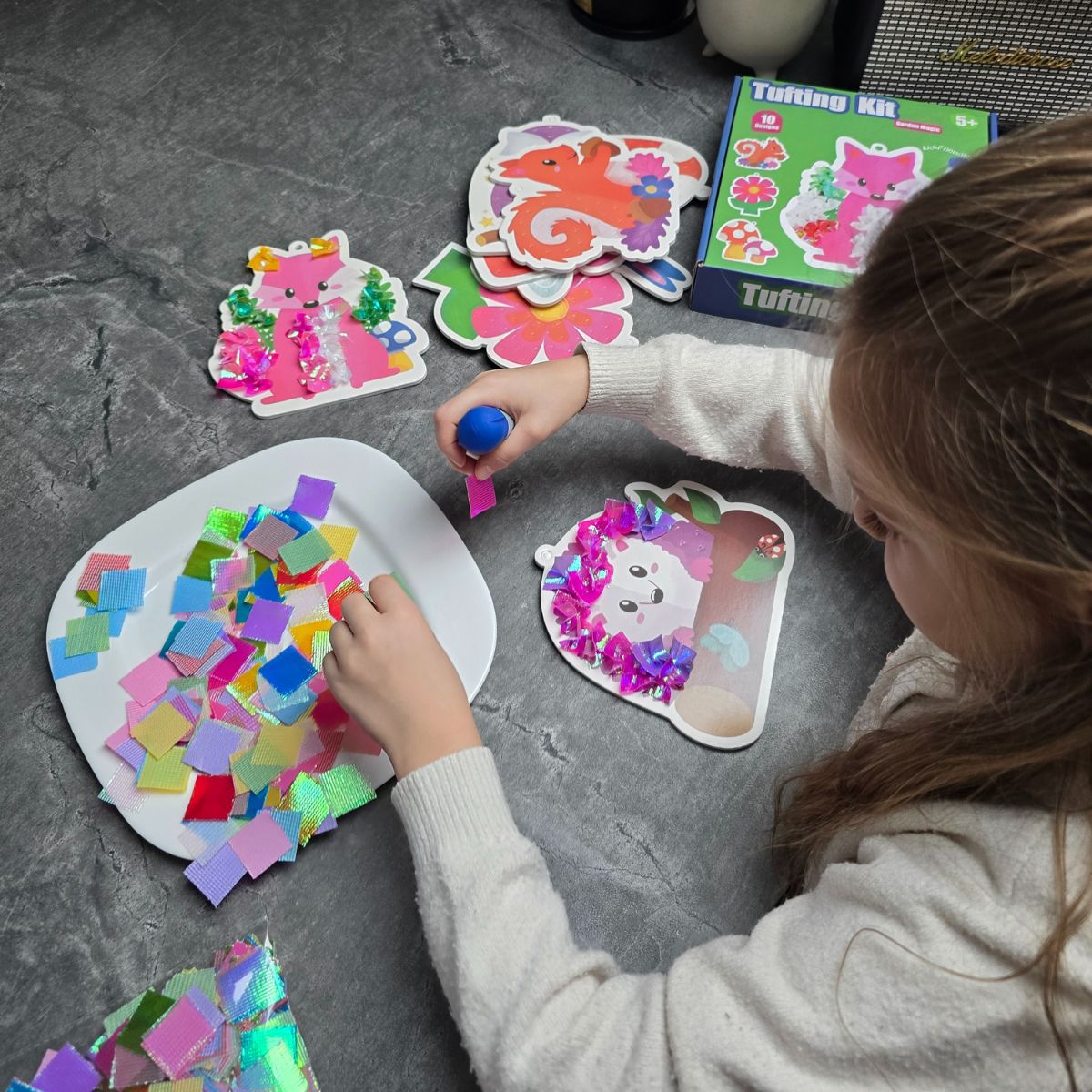 Tufting Kit | Sensory Creative Play with Colorful Fabric Pieces | Ages 4+