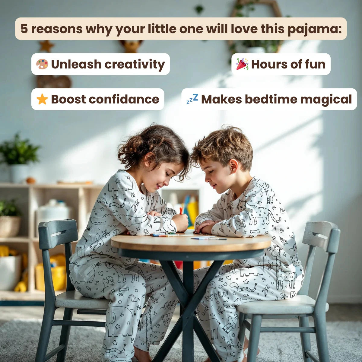 2-Piece Children’s Colorable Pajamas | Safari Animals (4–8 years)