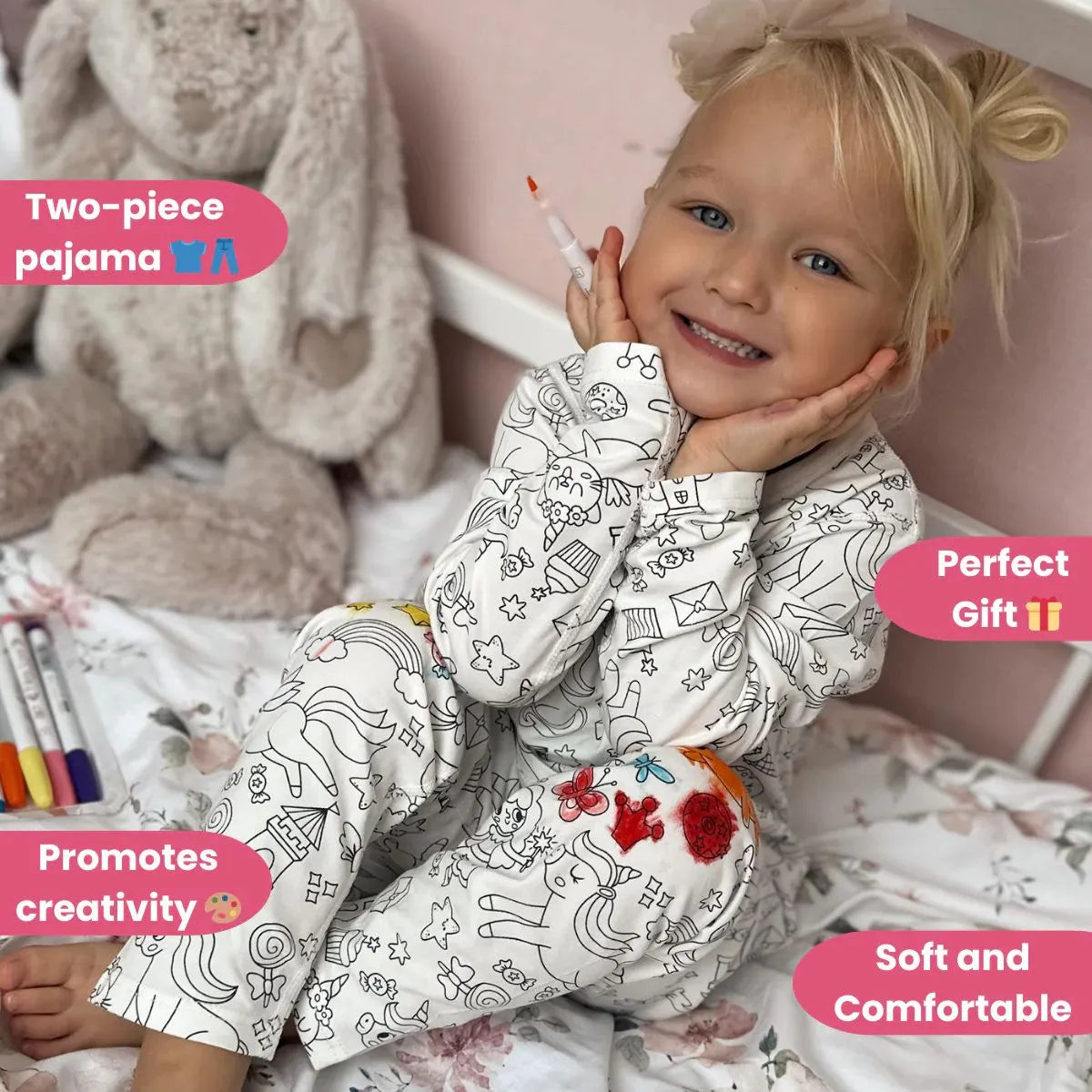2-Piece Children’s Colorable Pajamas | Princesses & Unicorns (4–8 years)