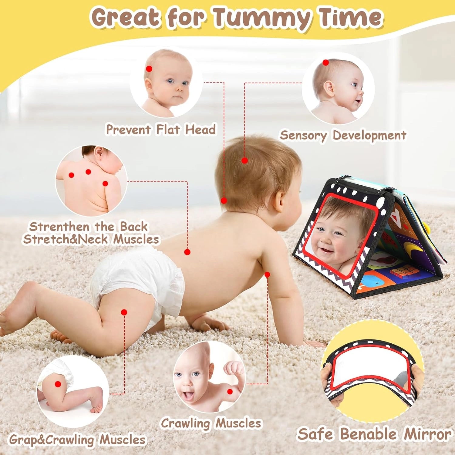 Sensory Tummy Time Mirror Mat – Support Your Baby’s Development from Day One! (0+ months)