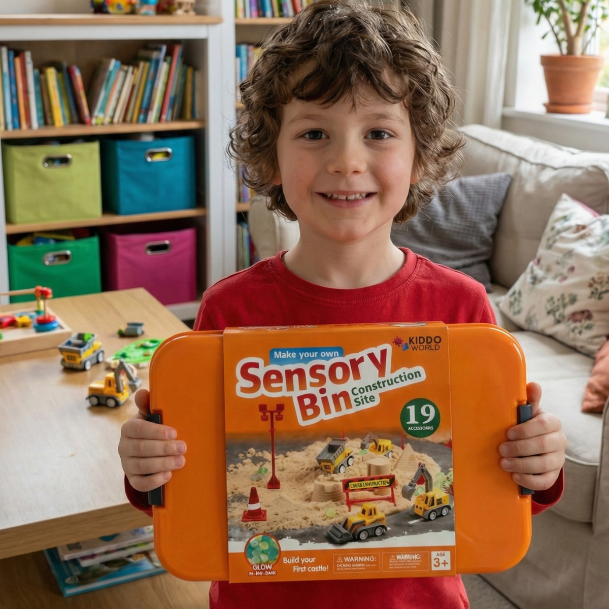 Sensory Play Set with Magnetic Sand and Glow Stones | Construction Site | for Kids 3+