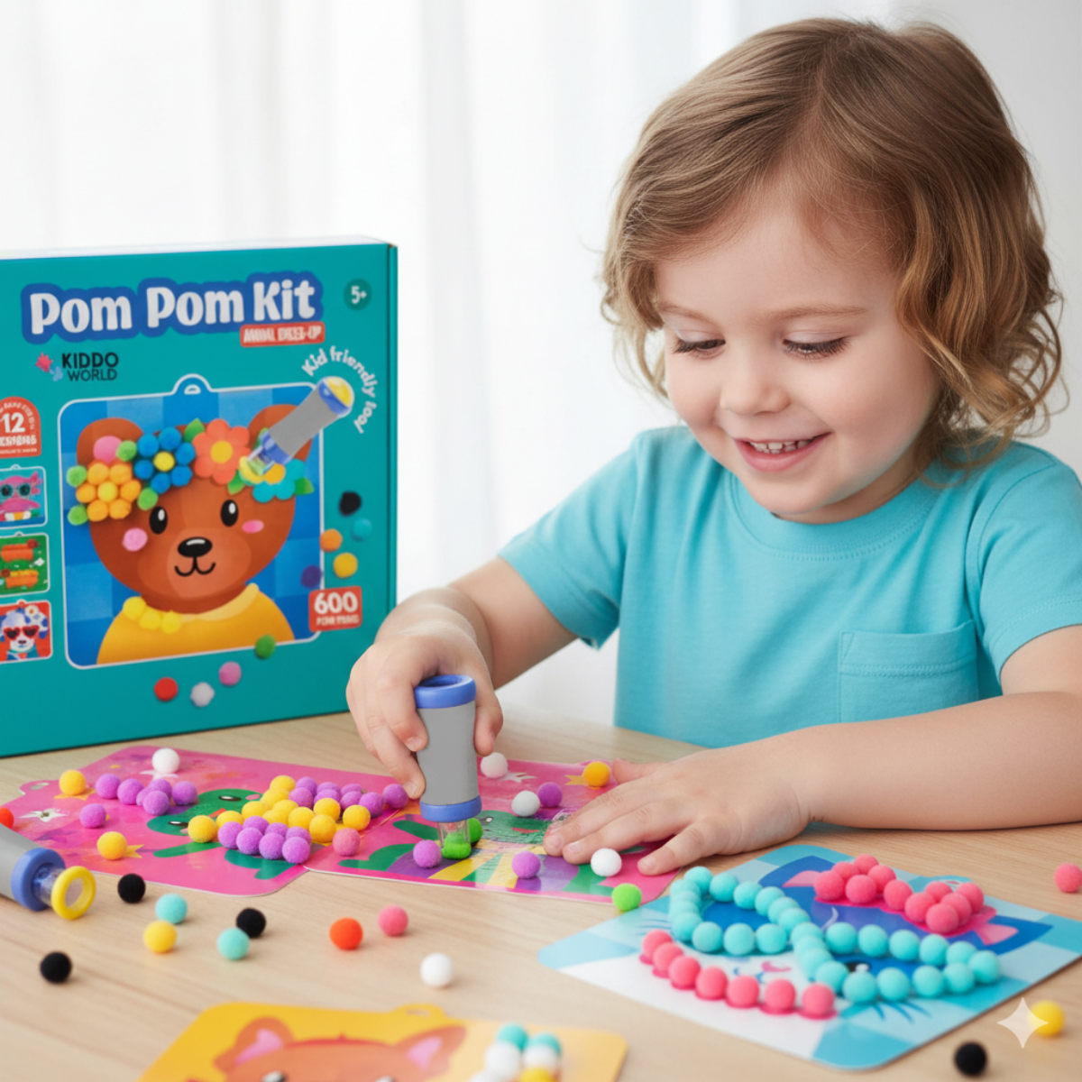 Pom Pom Kit | Sensory Creative Play with Fluffy Balls | for Kids 5+