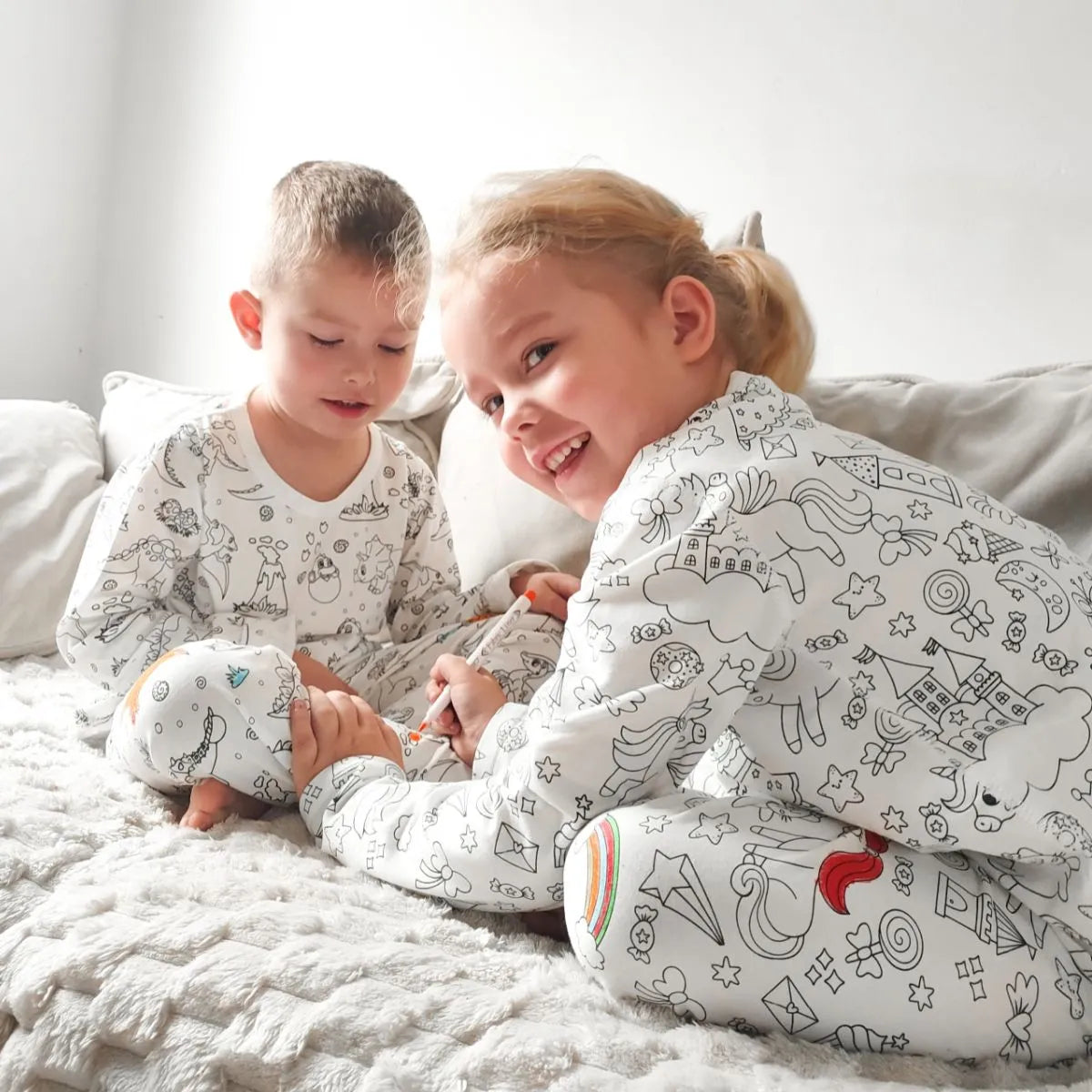 2-Piece Children’s Colorable Pajamas | Princesses & Unicorns (4–8 years)