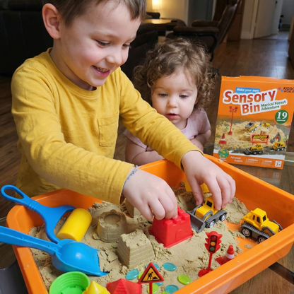 Sensory Play Set with Magnetic Sand and Glow Stones | Construction Site | for Kids 3+