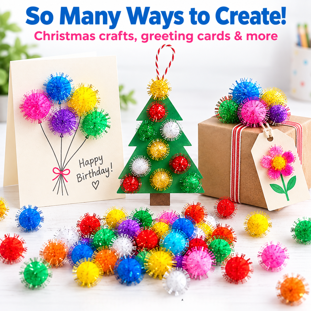 200× Glitter Pom Poms