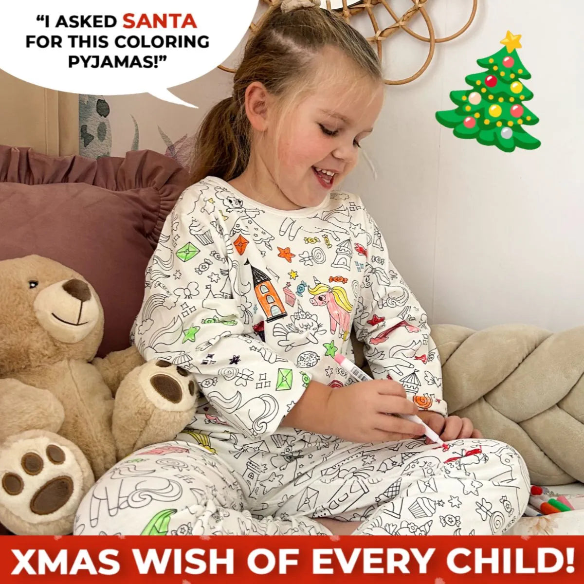 2-Piece Children’s Colorable Pajamas | Princesses & Unicorns (4–8 years)