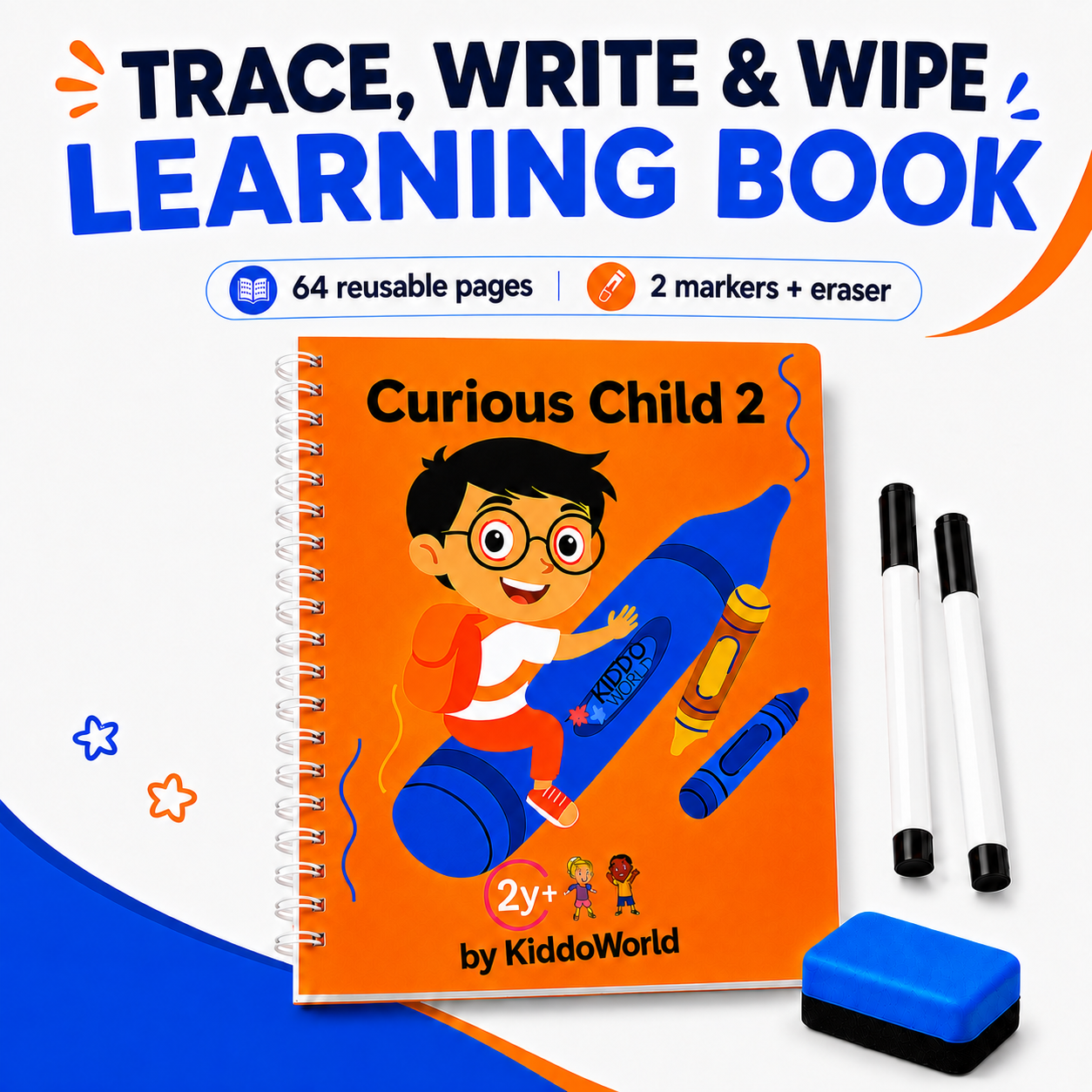 Curious Child 2 | Write-Wipe Notebook for Learning to Write (64 pages, 2+ years)