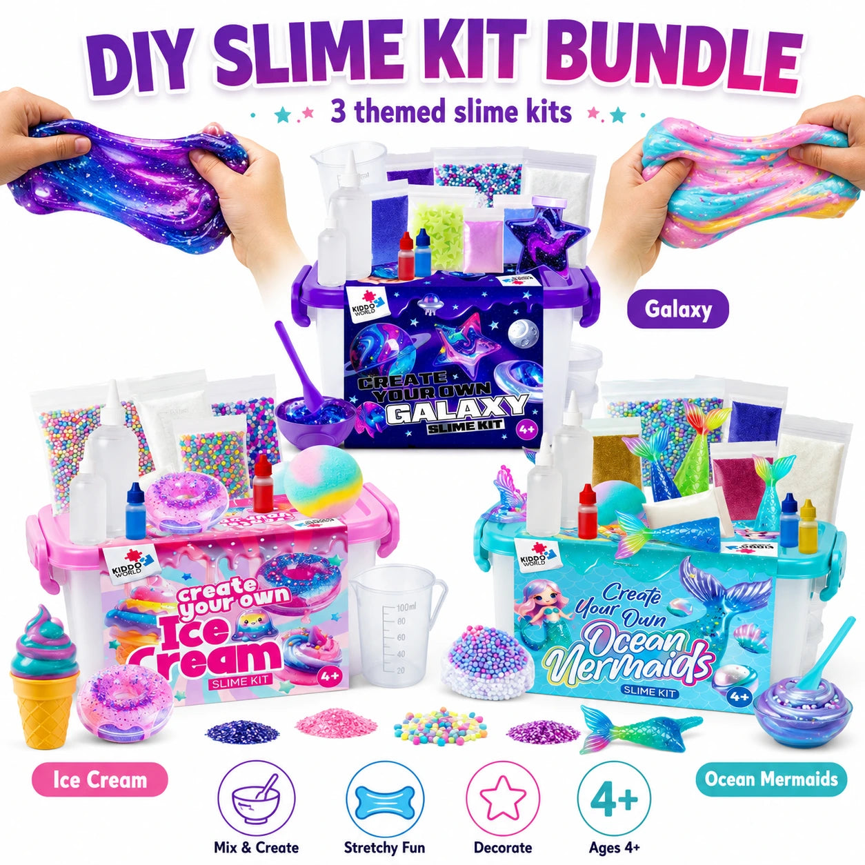 Slime Bundle 3-in-1 – Galaxy, Ice Cream & Mermaid Ocean Slime! (4+ years)