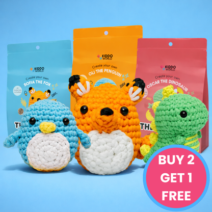 The Loopies 2+1 – Crochet Kit | 3 Adorable Characters | For children 10+