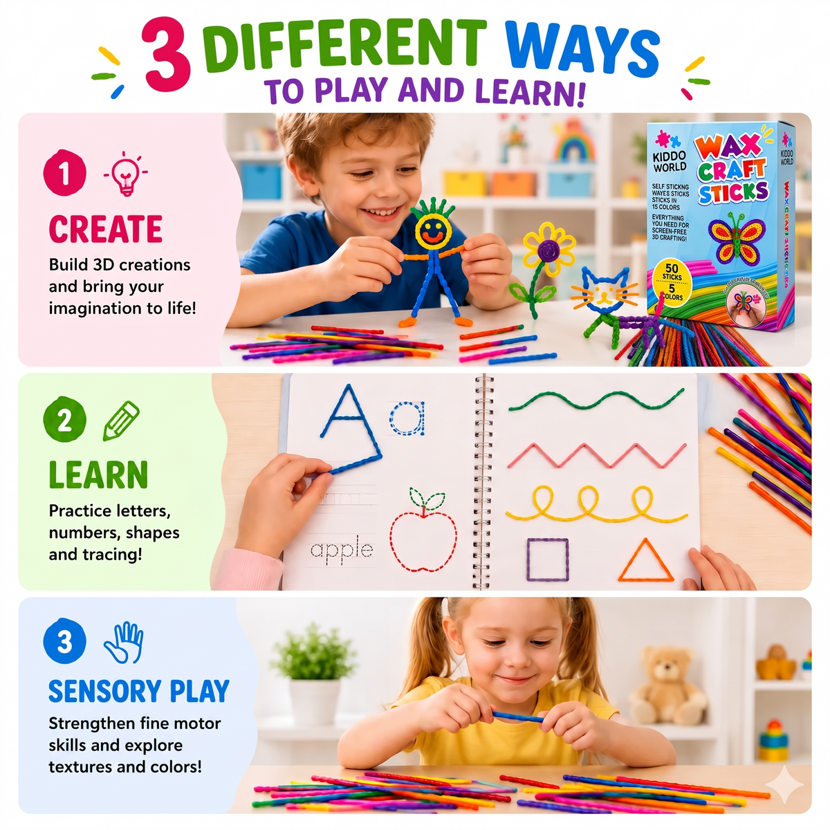Wikki Stix Magic Waxed Yarn (50-piece set, 3+ years)
