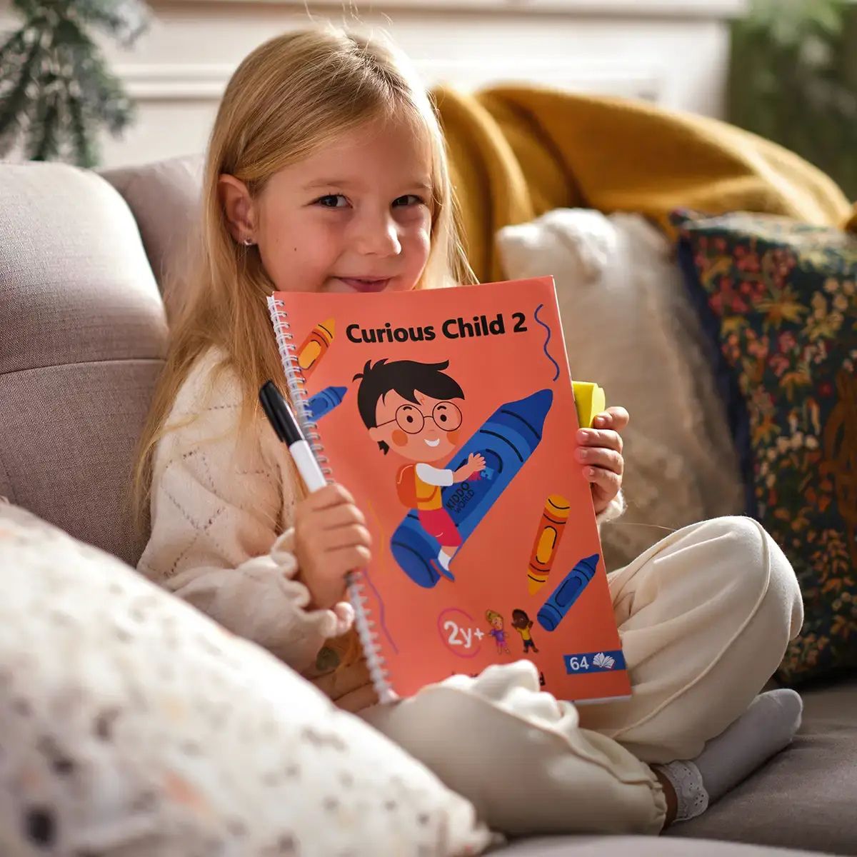 Curious Child 2 – Schreib- und Abwisch-Notizbuch zum Schreibenlernen, wiederverwendbar (64 Seiten, Alter 2–5)