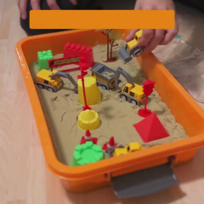 Sensory Play Set with Magnetic Sand and Glow Stones | Construction Site | for Kids 3+